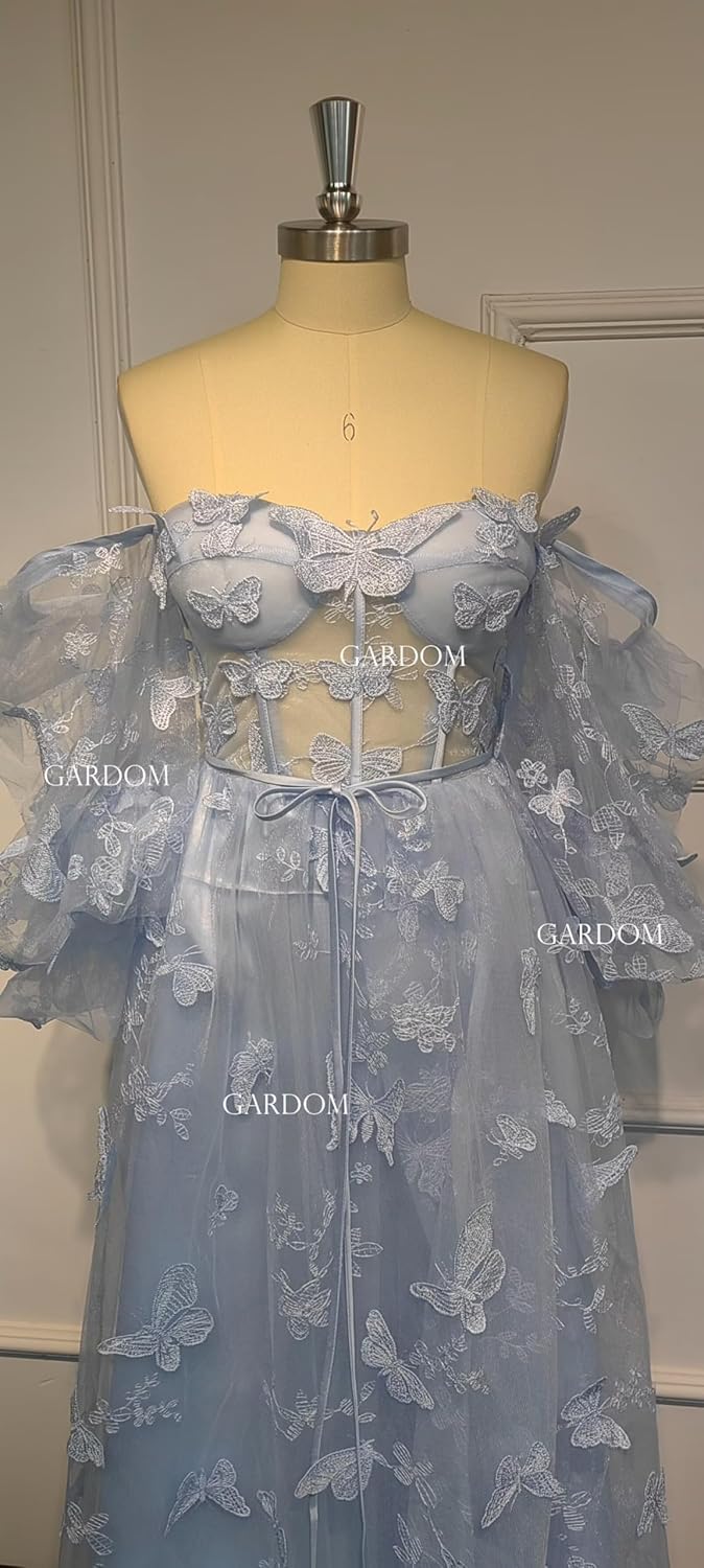 GARDOM Long Sleeve 3D Butterfly Prom Dresses for Women Formal Fairy Ball Gowns Corset Tulle Evening Gowns with Slit 2026 - Image 7