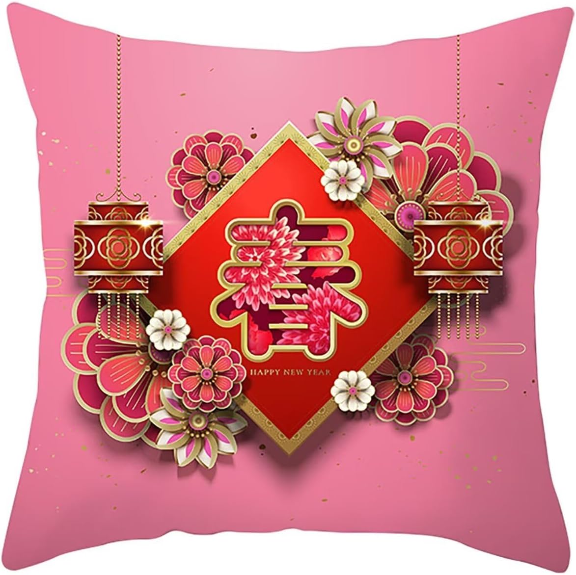 Chinese Decorations Pillow Covers 18x18 Set of 4 for Spring Festival Decor Indoor Outdoor, Red Themed Home Decor Throw Pillows Cover Decorative Cushion Case
