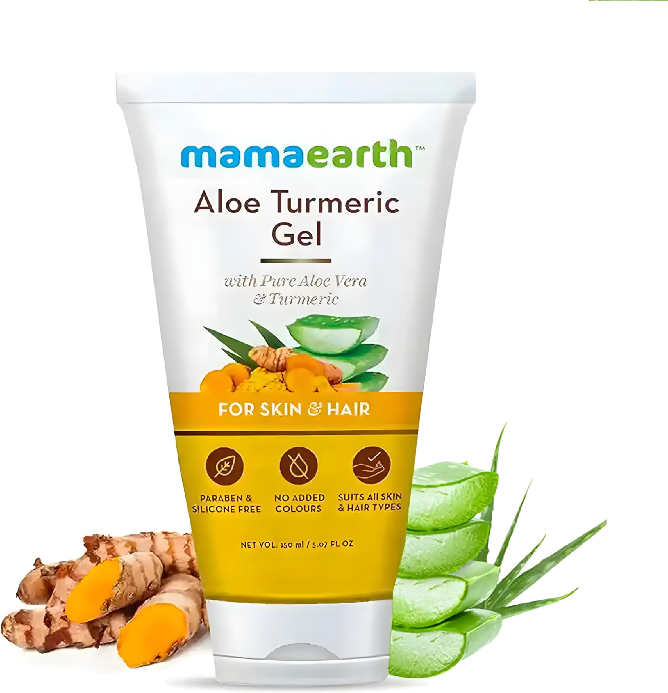 Mamaearth Aloe Turmeric Gel From 100% Pure For Face, Skin & Hair with Vitamin E 150 ml (Pack of 1)