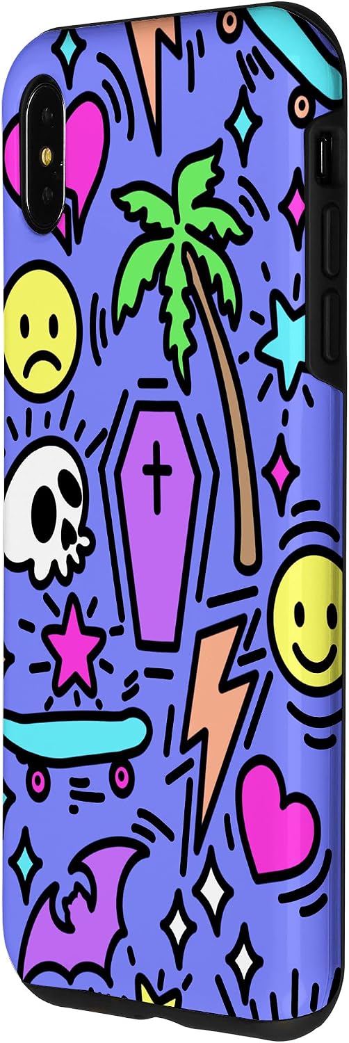 iPhone XS Max Trippy Happy Face Indie Aesthetic Alt Aesthetic Doodle Y2K Case