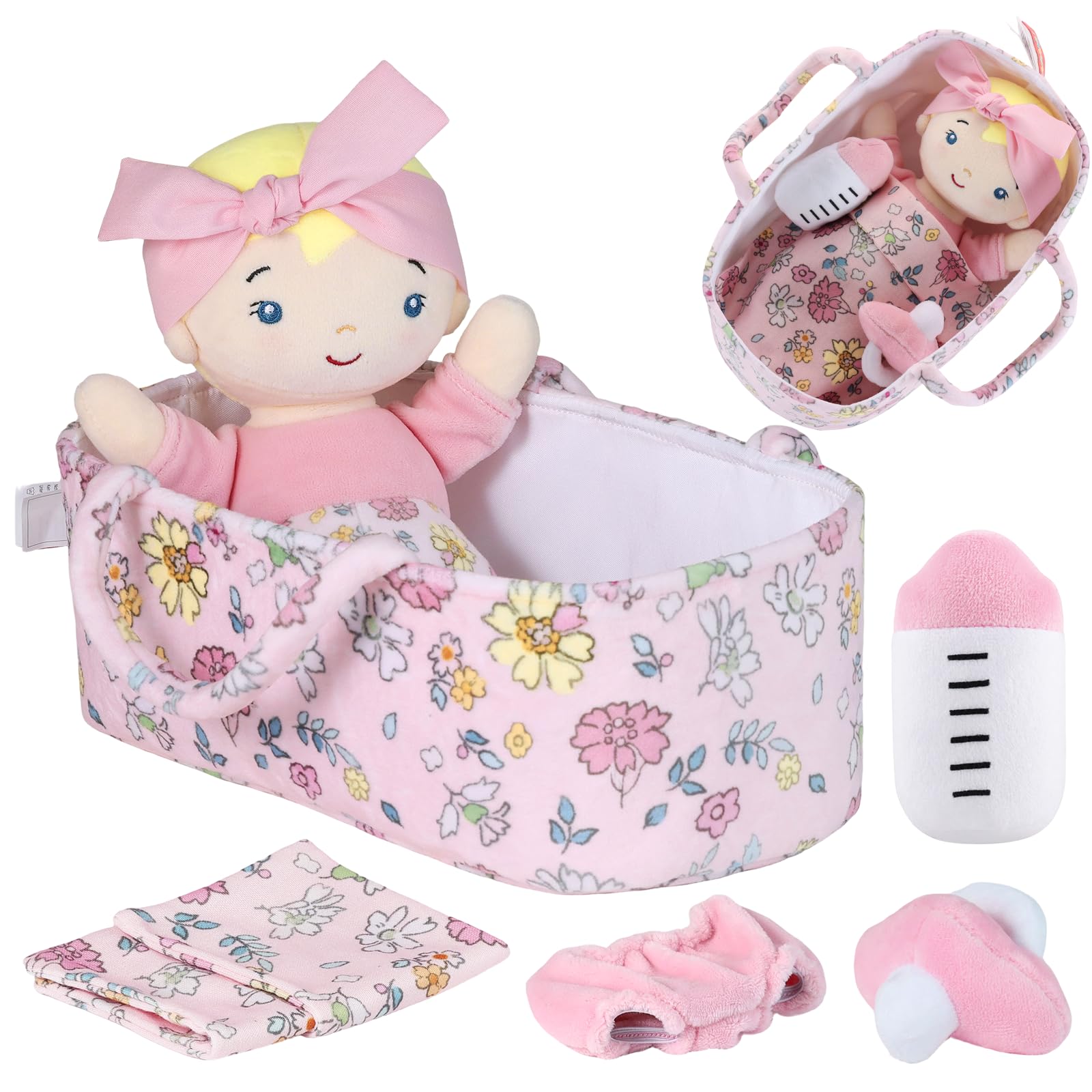 GAGAKU My First Doll for 1 Year Old Girl Birthday, 23cm Soft Plush Toys Machine Washable, Rag Doll for Toddler Kids Infants