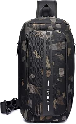OZUKO Men Chest Crossbody Bags Waterproof Sports Shoulder Fashion Usb Multifunctional Sling Bag Camouflage
