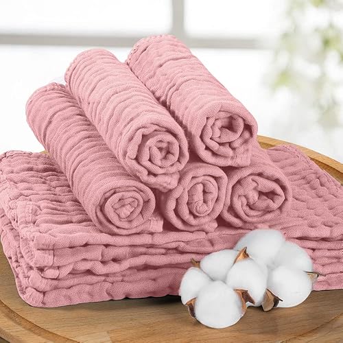 Miniatura 27 de Yoofoss Paquete de 10 paños de muselina para bebé, 100% algodón orgánico, para niños y niñas, grandes, 20 x 10 pulgadas, súper suaves y absorbentes