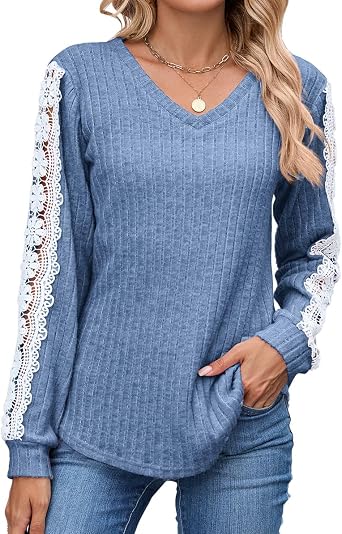 Womens Long Sleeve Tops Dressy Casual Floral Lace Blouses Dressy Casual Tee Shirts Loose fit Cute Tshirts Shirts