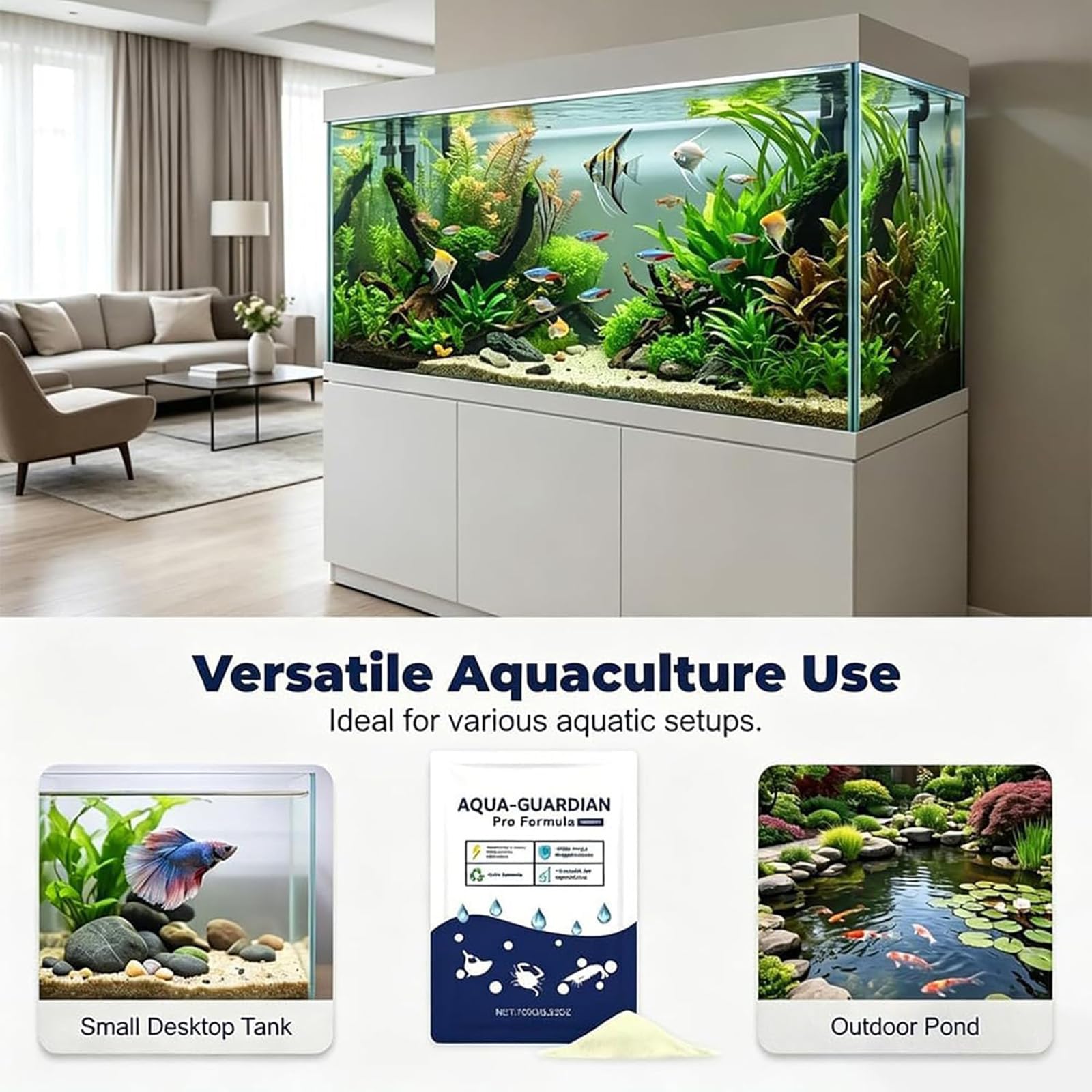 Aqua Guardian Pro Formula for Pond, 2026 Nouvelle Poudre de Soin Aquatique, Traitement de l'eau Facile à mélanger pour Poissons, crevettes et crabes, Transparente Longue durée (4pcs)