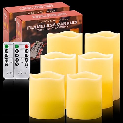 Miniatura 22 de YIWER Velas sin llama, D3.15 H6, paquete de 1 pilar de cera real, no de plástico, funciona con pilas, control remoto LED y función de temporizador