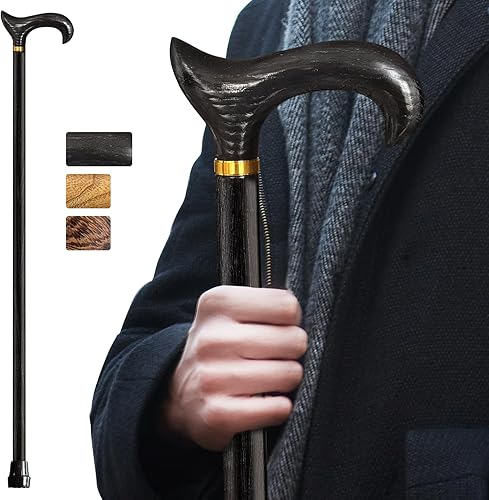 Miniatura 10 de Bastón de madera para caminar para hombres y mujeres, hecho a mano, soporte de hasta 500 lbs, bastones para personas mayores, ergonómico, bastón de