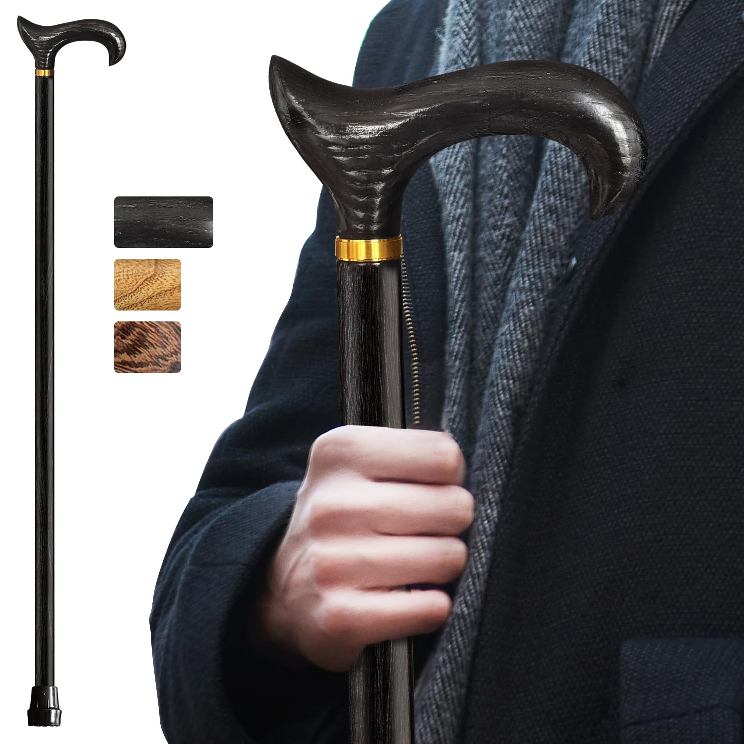 Wooden Walking Cane for Men and Women, Handmade, Support up to 500 lbs Canes for Seniors,Ergonomic, Natural Solid Wood High-end Derby Cane Suitable for Gift Giving