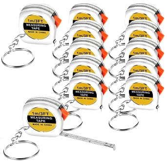 12 Pcs Tape Measure Keychains 1.5 Inch, 3ft/1m Mini Retractable Measuring Tape with Slide Lock, Functional Pocket Tapes for Construction Birthday Party Favors Gift Bag Fillers
