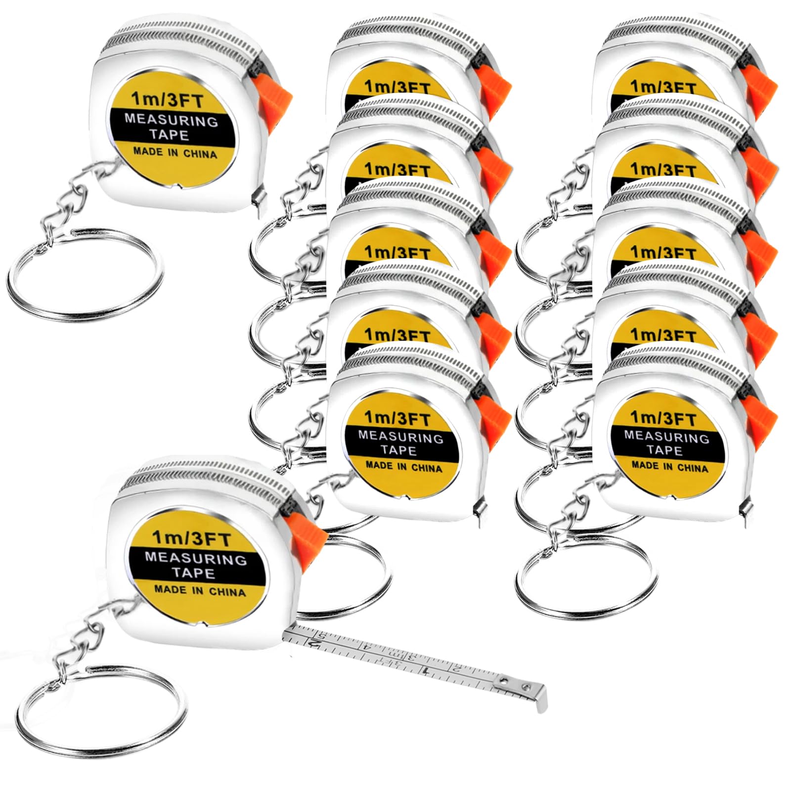 12 Pieces Tape Measure Keychains, 1.5 Inch Functional Mini Tape Measures with Stable Slide Lock Construction Party Favors Measure for Birthday Party