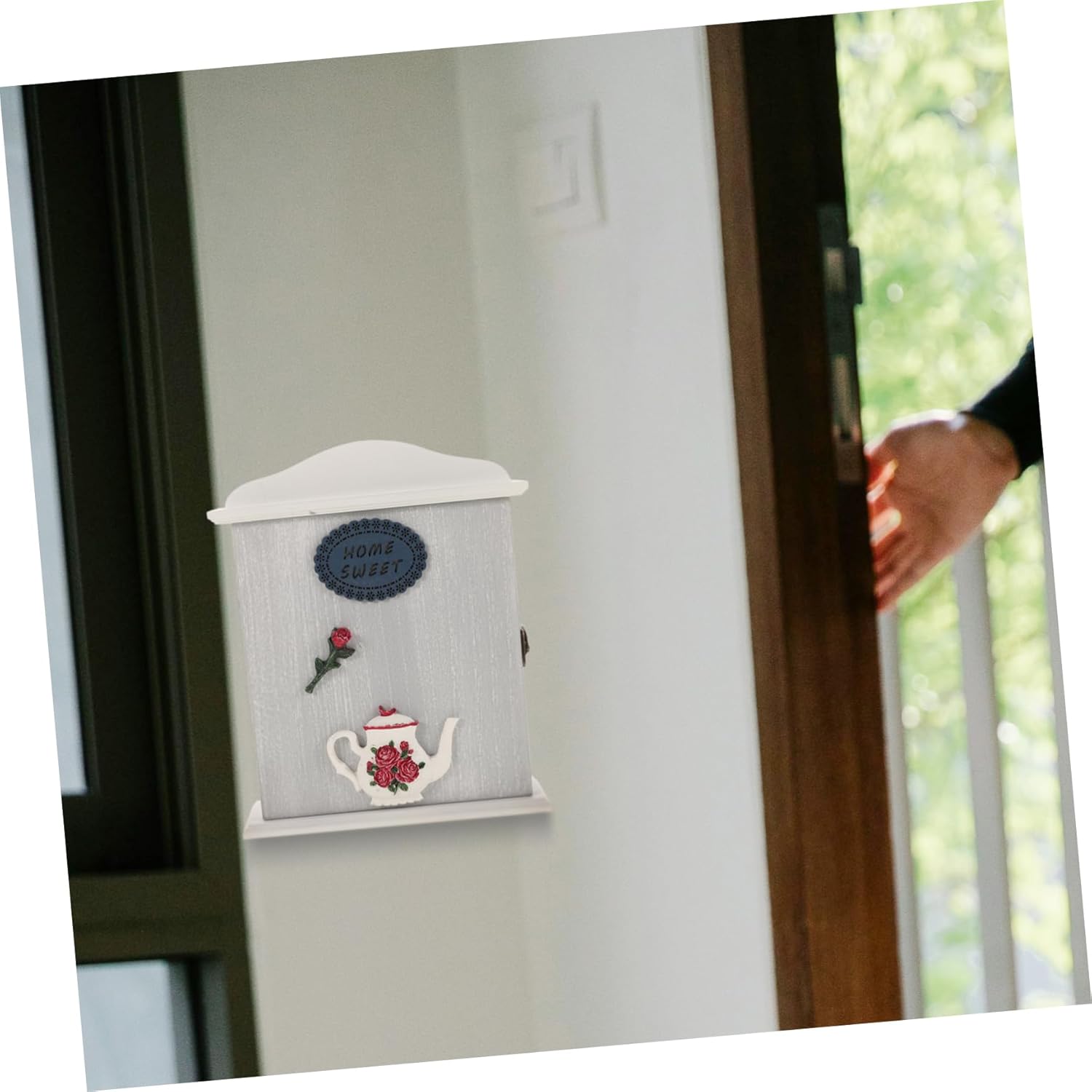 Ciieeo Wall Mounted Key Holder Decorative Wooden Key Cabinet with Hooks for Entryway Organization Unique Design for Home Storage Efficient Key Management