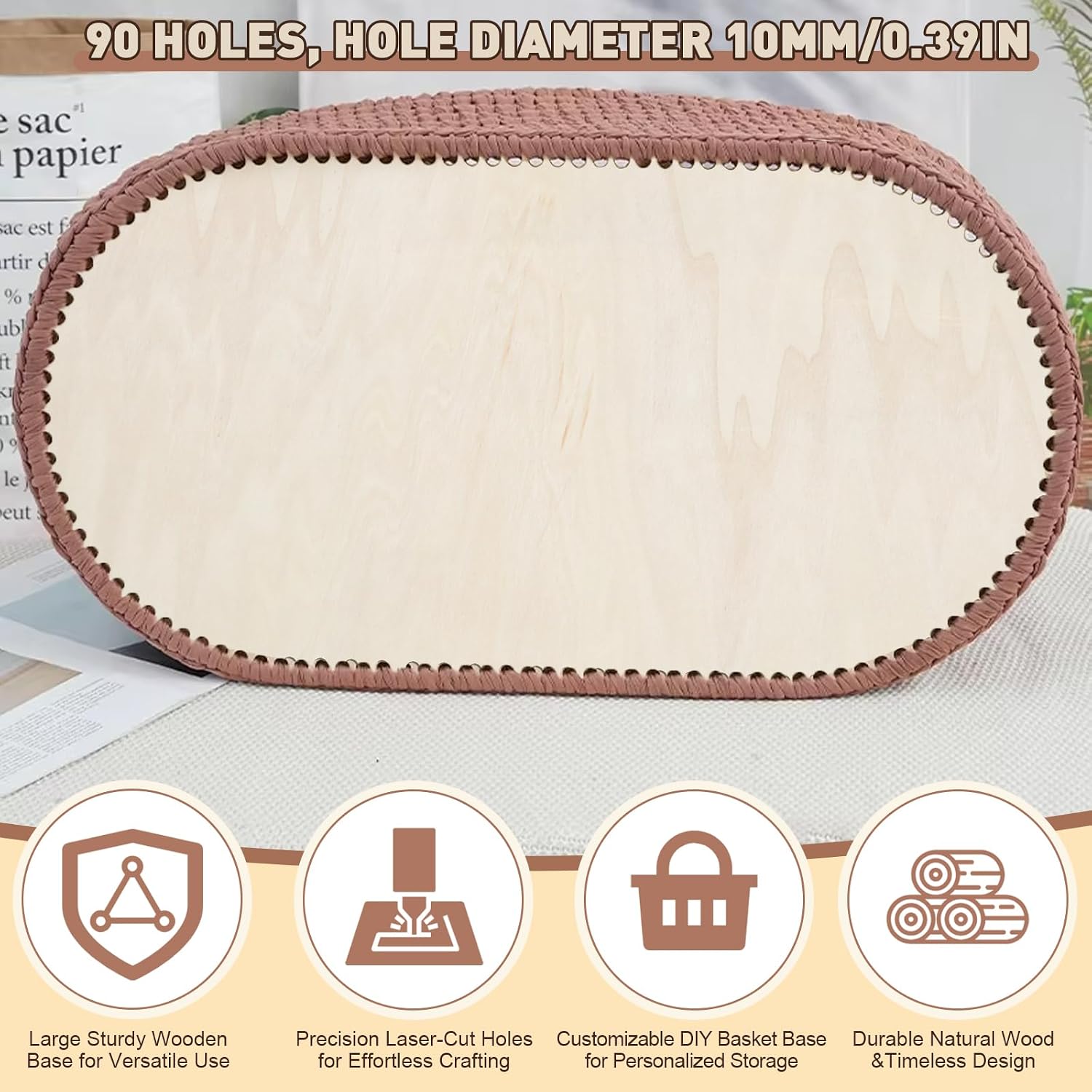 10mm Hole Moses Basket Wooden Base, HSSZXFR 76x38x0.5cm(30”x15”x0.2”) Oval Natural Wooden Base for Crochet Basket, for DIY Crochet Knitting Weaving Crafts Moses Basket Board