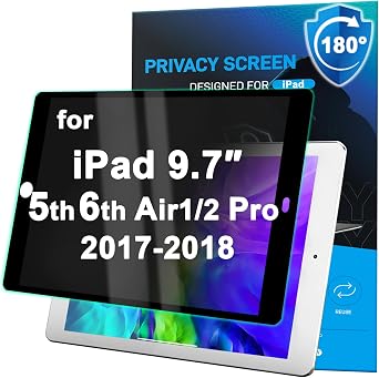 180 Privacy Screen Protector for iPad 9.7 Inch 5th/6th Generation/Pro/Air 1st 2nd Gen 2017-2018 High Sensitive Removable Screen Film Anti-Glare 9.7-In Filter