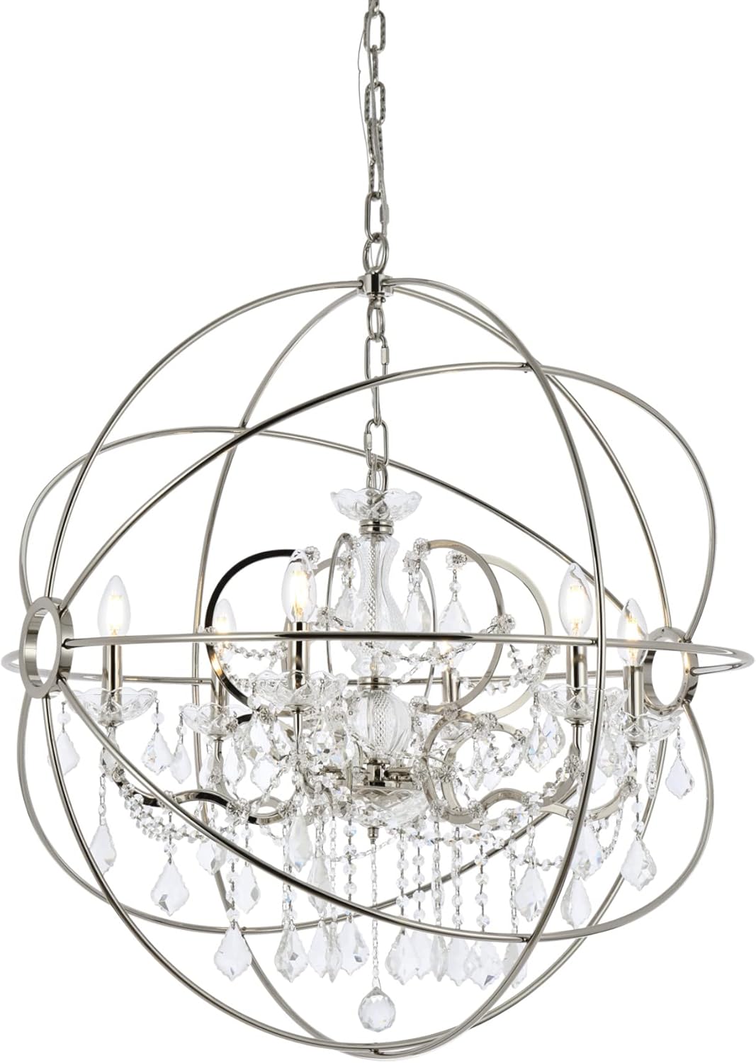 Elegant Lighting Geneva Collection 1130D32PN/RC 6-Light Pendant Lamp with Royal Cut Crystals, Polished Nickel Finish