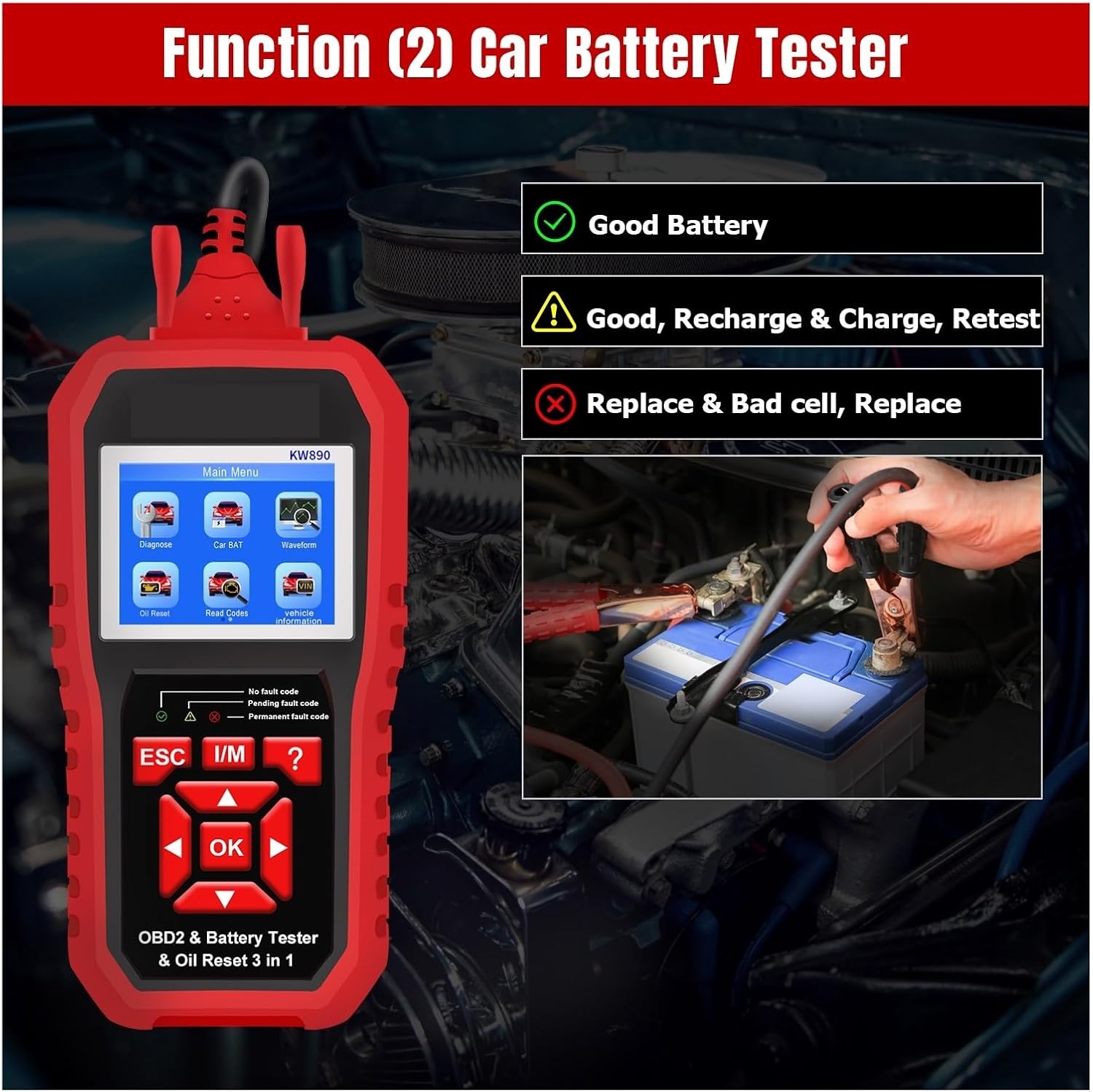 OBD2 スキャナー診断ツール - エンジンライトコードスキャナーツール、リセット、DTC、データストリーム、I/M準備、車& KONNWEI  OBD2スキャナーフルシステムカーコードリーダーエンジンアナライザーABS SRS EPB/スロットルオイルリセット オイルリセットバッテリーテスター OBD2 診断スキャナツール 3 In 1 EOBD エンジンチェックコードリーダー診断ツール 使