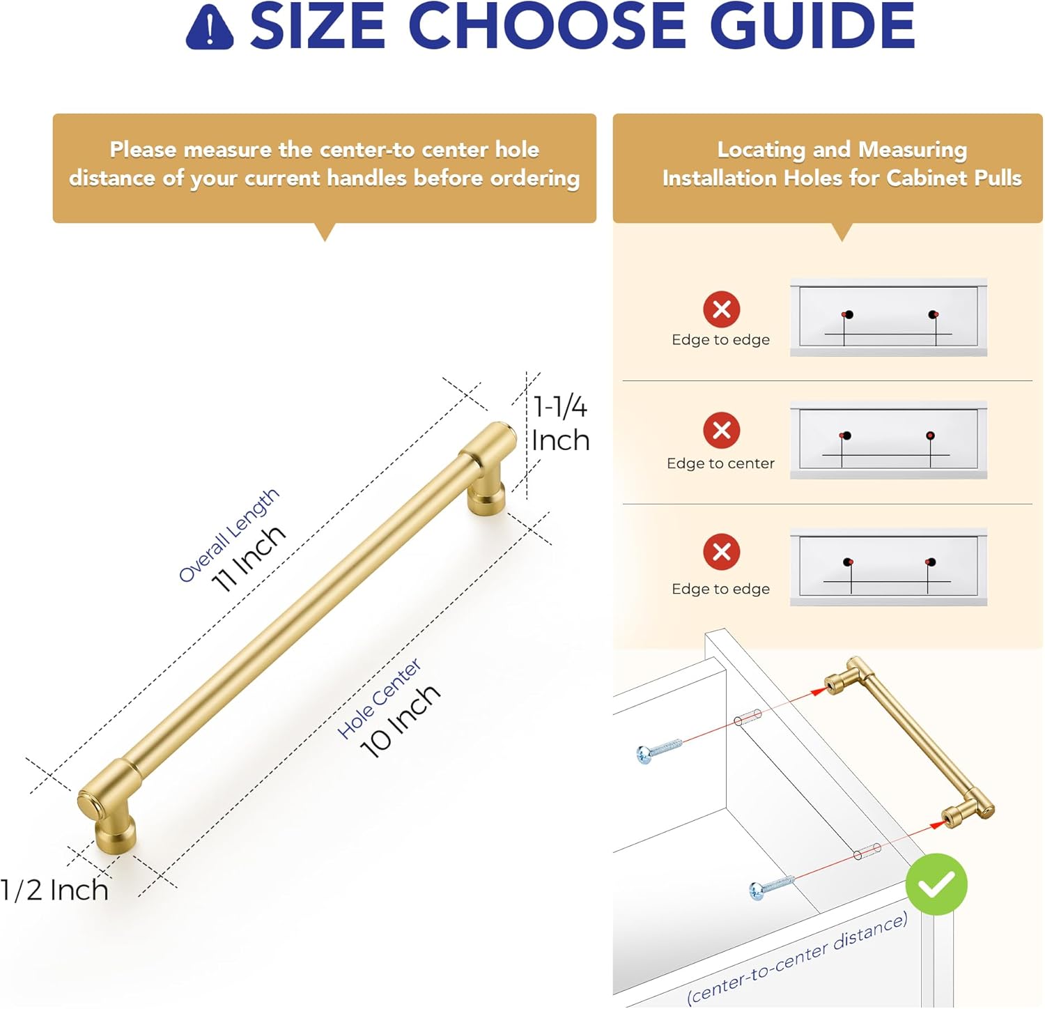 Ravinte 2 Pack 10 Inch Hole Center Solid Kitchen Cabinet Handles Brushed Gold Dresser Pulls Cabinet Drawer Pulls for Kitchen Cupboard Hardware