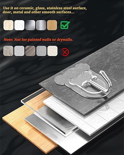 Miniatura 7 de 10 ganchos adhesivos resistentes de 10 libras máximo, ganchos de pared transparentes e impermeables para baño, ducha, cocina, oficina, sin daños,