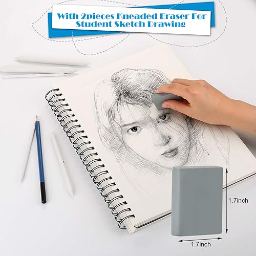 Miniatura 4 de AGPTEK 22 herramientas de dibujo de bocetos, 16 tocones de mezcla con 2 sacapuntas de papel de lija, 1 herramienta de extensión de lápiz, 2