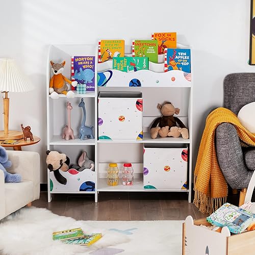 Miniatura 2 de Costzon Organizador de juguetes y libros para niños, estantería de almacenamiento de madera con 5 estantes abiertos, 2 cajas de almacenamiento y 3