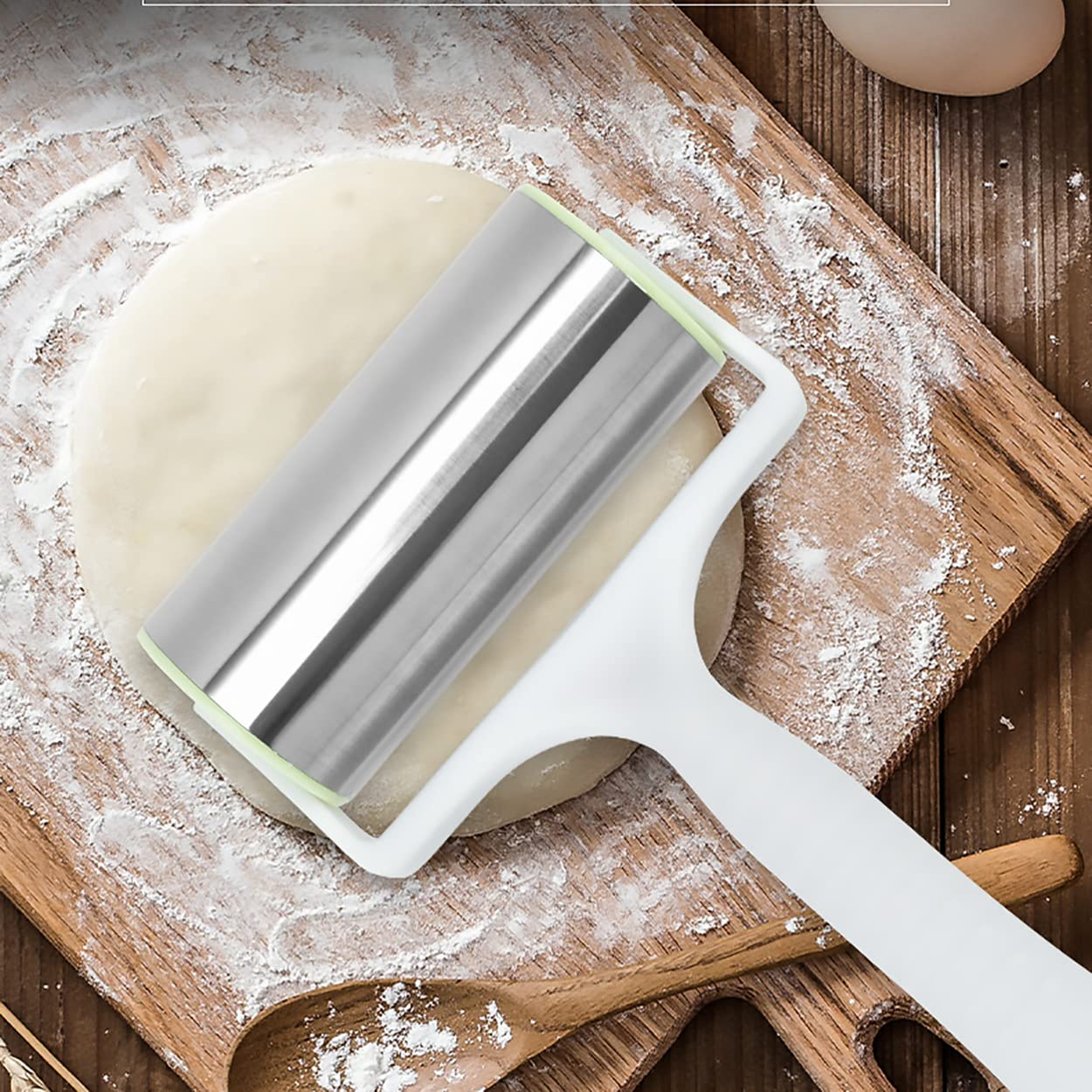 Rodillo de acero inoxidable con mango de plástico, pequeño rodillo para pastelería y masa de pizza, ideal para hornear masa, pizza, pastel, pasteles, pasta y galletas (color al azar) 4
