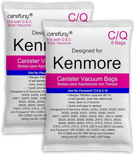 Miniatura 10 de Paquete de 8 bolsas de vacío estilo C/Q compatibles con aspiradoras Kenmore Canister 50104 5055 50557 50558 tipo C-5