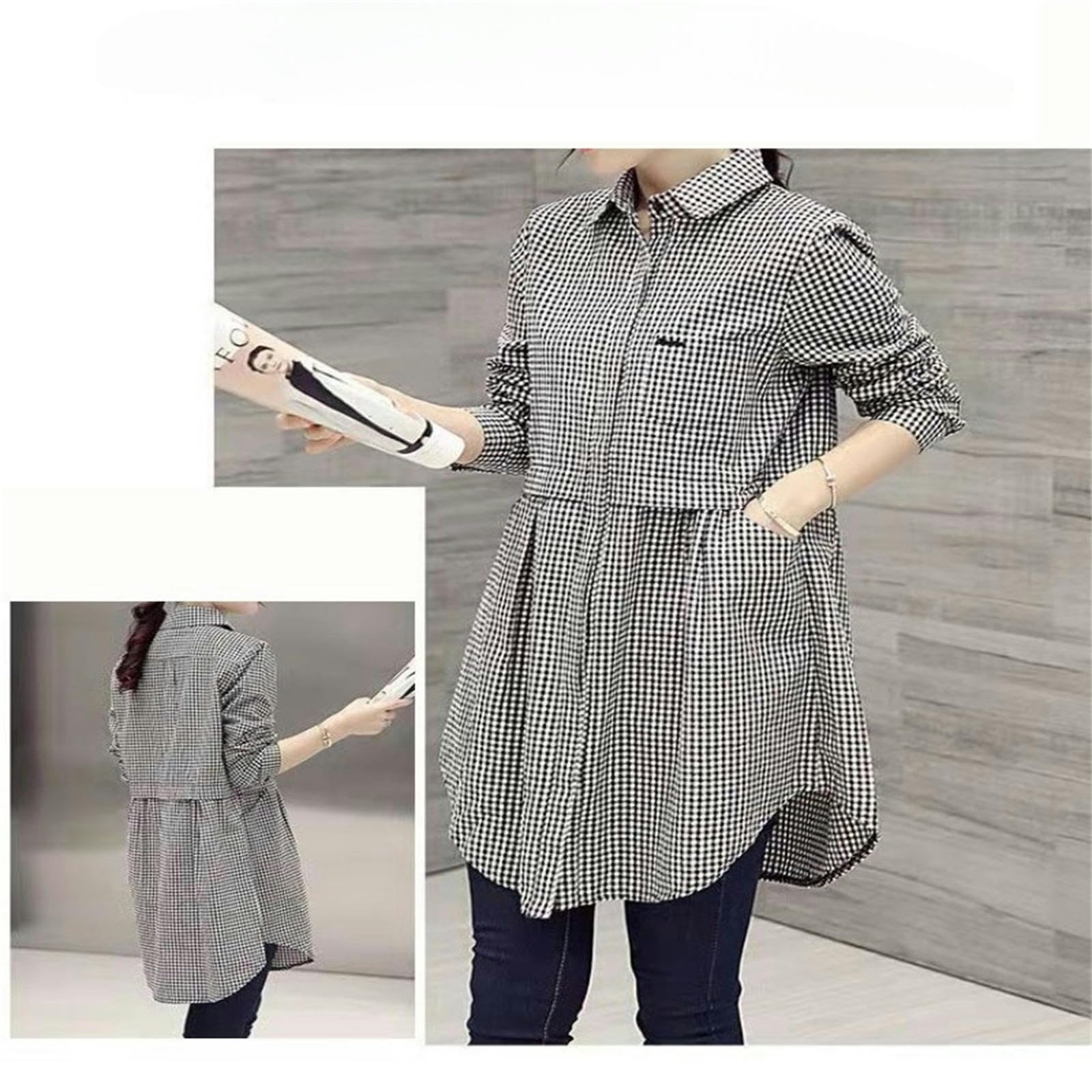 Koszule damskie All-Match Buttonmidiblouse dla kobiet koszula luźna koszula polo z długim rękawem