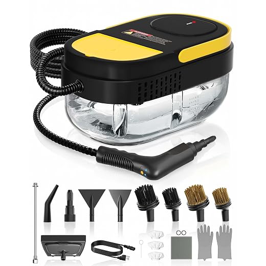 Gautye Steam Cleaner, 3 Level Adjustable Handle with 15 Accessories