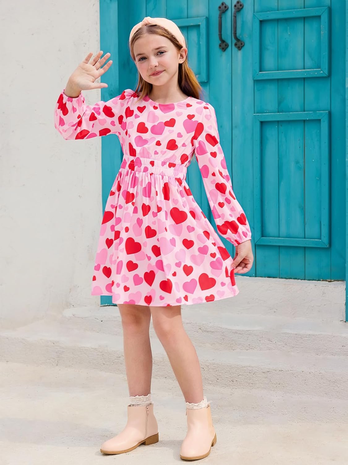 Haloumoning Girls Cute Long Sleeve Fall Dress Kids Floral Holiday Party Smocked Waist A Line Midi Dresses 5-14 Years - Image 6