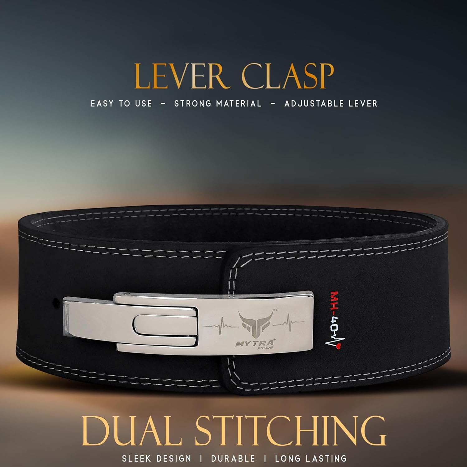 Mytra Fusion Gym Belt with Lever Buckle Weight Lifting Belt for Men and Women 4" wide Genuine Leather Powerlifting Belt for Gym, Training, Weightlifting, Bodybuilding Fitness and Workout