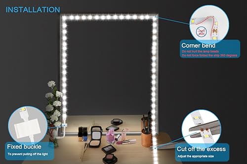 Miniatura 3 de ViLSOM Kit de luces LED para espejo de tocador, 13 pies/13.1 ft, 240 luces LED, espejo de tocador de maquillaje, juego de mesa con atenuador y