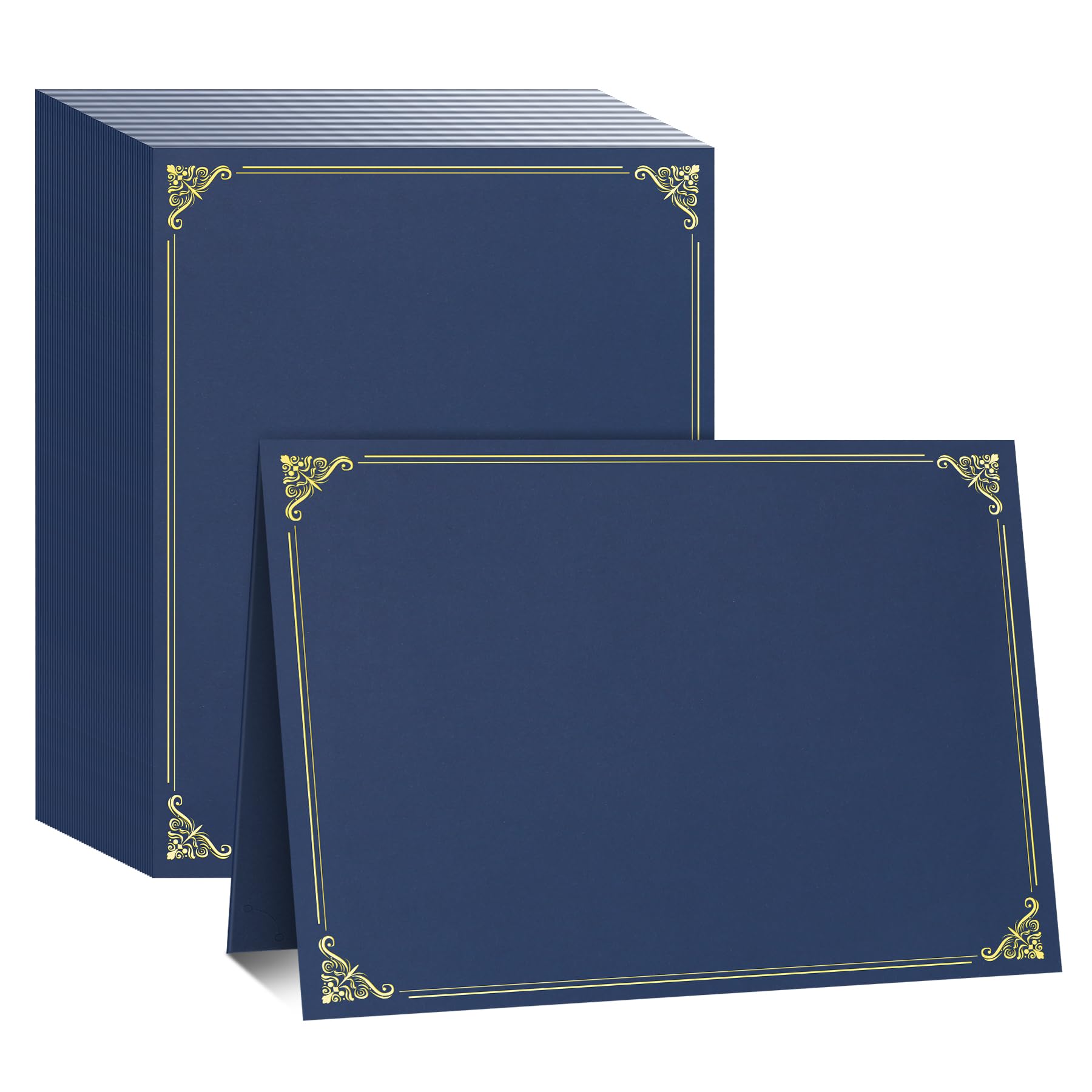 Ndsox 50 Packs Navy Blue Certificate Holders, Graduation Diploma Holders, 350GSM, Diploma Covers with Gold Foil Border for Letter Size 8.5" x 11"