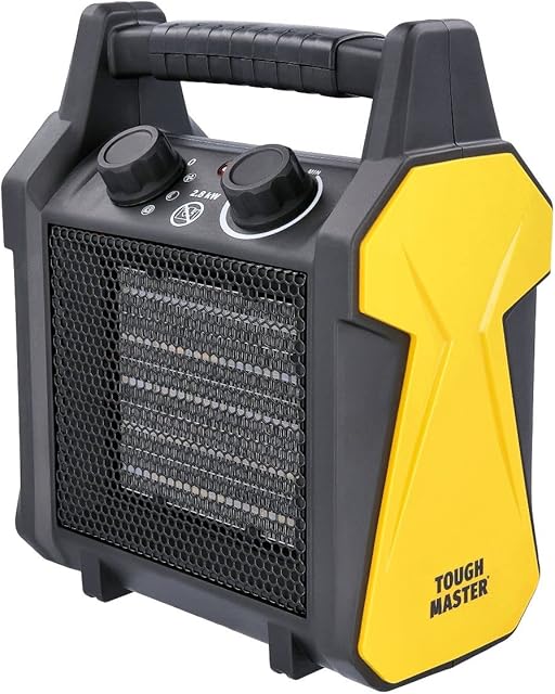 TOUGH MASTER Ceramic Fan Heater 2.8KW Cool Fan Setting, 2 Heat Setting Portable Electric Heater Black & Yellow For Office, Workshop, Warehouse