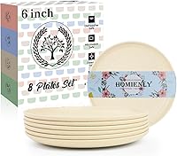 Vista 1 de Homienly Platos pequeños Platos de paja de trigo ligeros e irrompibles de 5.7 pulgadas Juego de 8 platos pequeños de postre, aptos para Beige