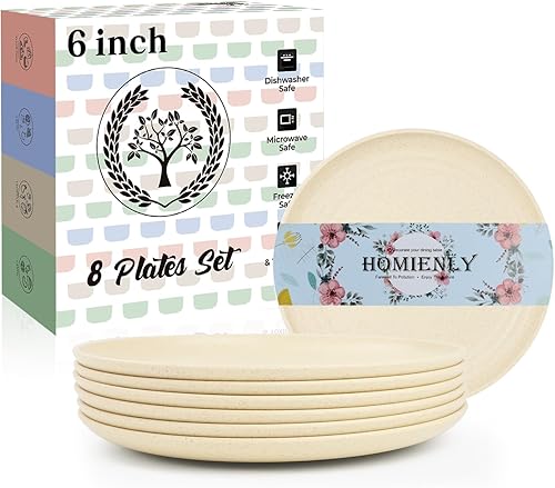 Miniatura 21 de Homienly Juego de 8 platos de paja de trigo para cena - Alternativa al plástico, aptos para microondas y lavavajillas, platos irrompibles para niños