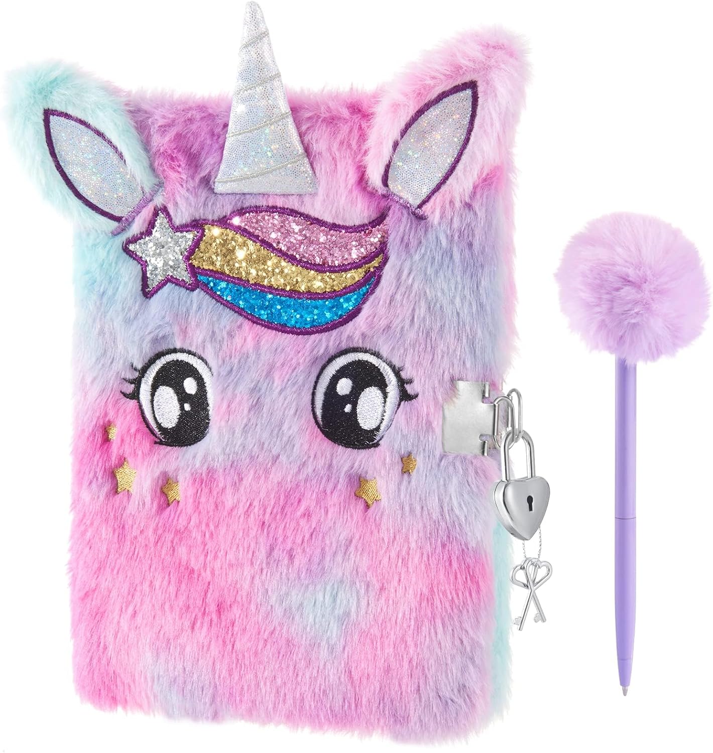 WERNNSAI Unicorn Kids Secret Diary for Girls with Lock Key, Kids Plush Journal Kit, School Travel Notebook with Pen, Stickers for Writing Drawing, Birthday Gift for Girls Ages 6-8