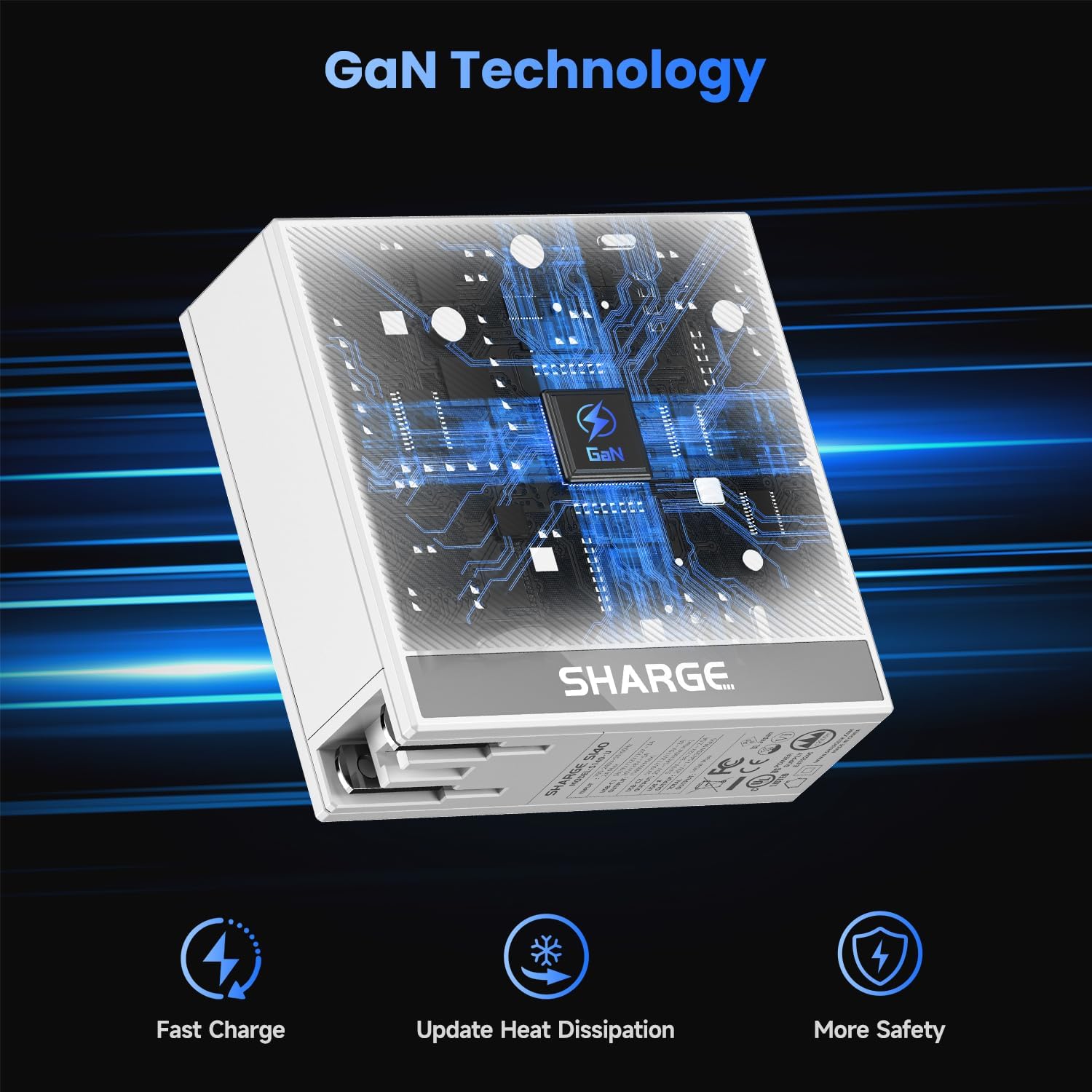 SHARGE USB C Charger for Laptops 140W GaN Fast Charger with USB C and USB A, PD3.1 Power Adapter Compatible for MacBook Chromebook Surface iPhone 17/16/15 iPad PC Tablets (Cable Not Included)