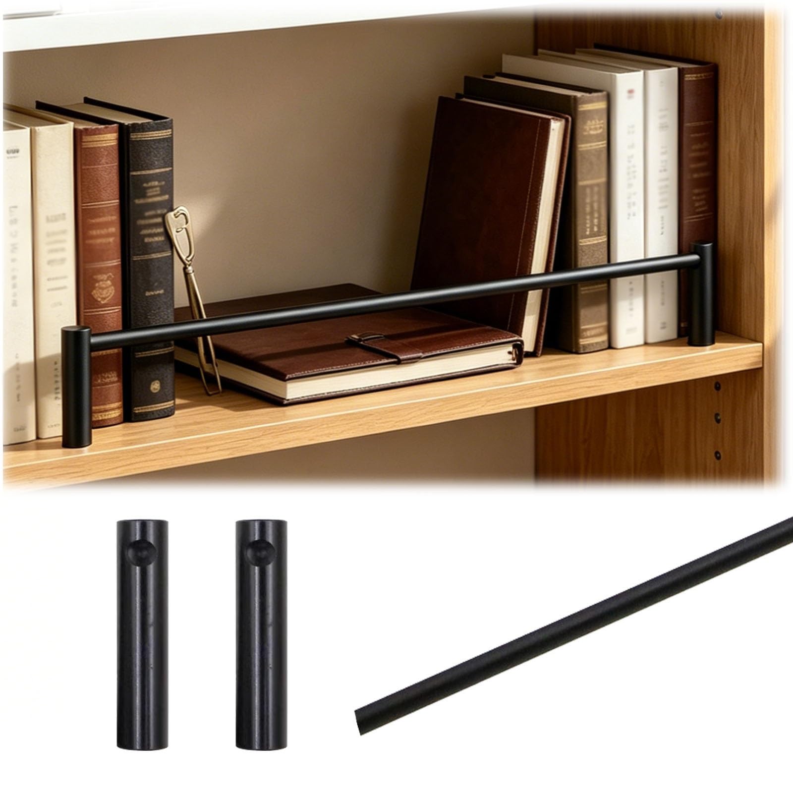 Yxxsdp Black A Metal Shelf Guard Rail For Kitchen/Closet, Tipping Barrier Rod For Bookshelf/Wine Rack, Cabinet Guardrail Bar Customizable Length(,24In/61Cm)