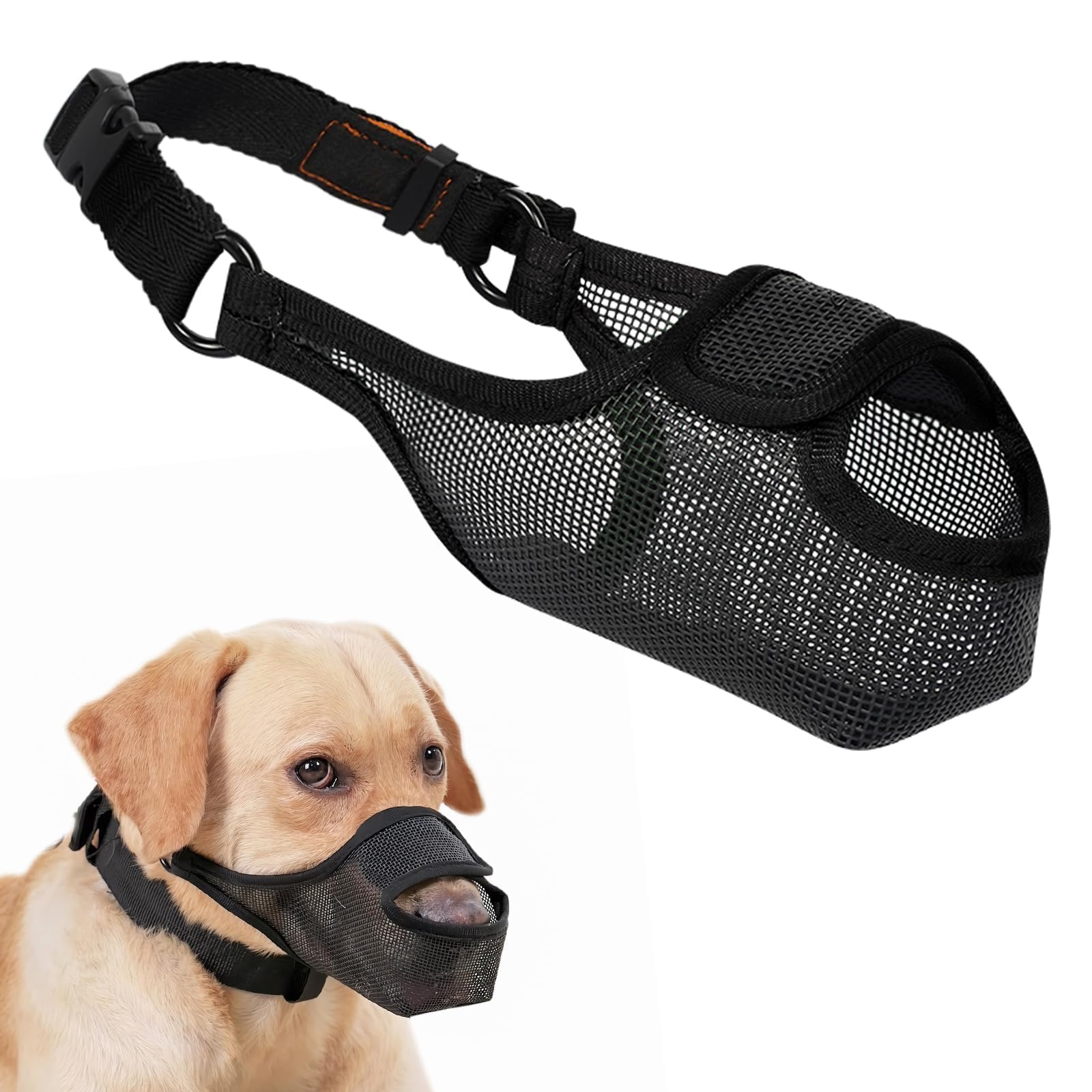 LUCKYPAW Dog Muzzle, Patented Mesh Muzzle for Large Medium Small Dogs Allows Full Pant Drinking Mouth Cover to Prevent Biting Chewing Scavenging