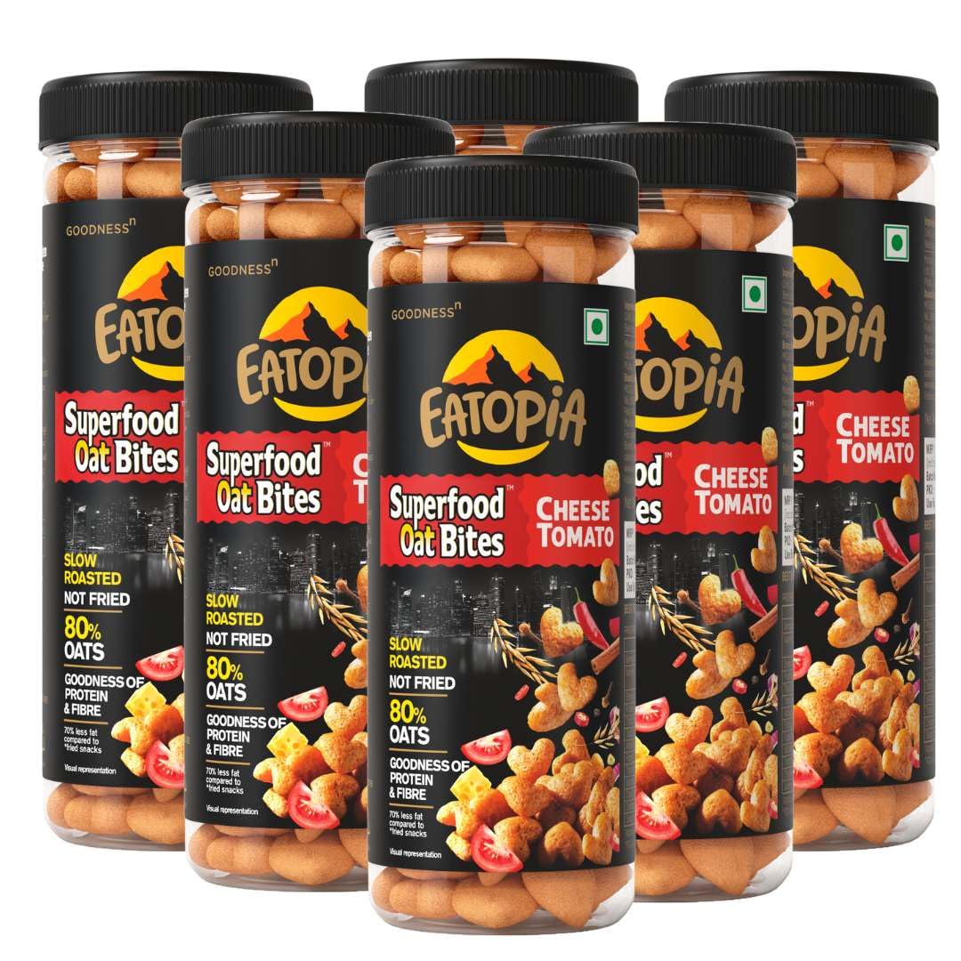 Eatopia Cheese Tomato Oat Bites | No Maida, Non-GMO, Not fried, Whole Grain | Gluten Free Oats | High Protein & Fiber | Healthy Diabetic Snacks | Healthy Snacks for Weight Loss | Pack of 6 (Pet Jar) (B0CCVN8BVG) Amazon Price History, Amazon Price Tracker