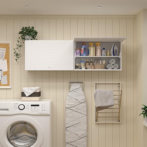 Miniatura 7 de Armario de almacenamiento de pared de metal para garaje, armario de medicina con puerta de bloqueo, estante ajustable, gabinete de pared de baño