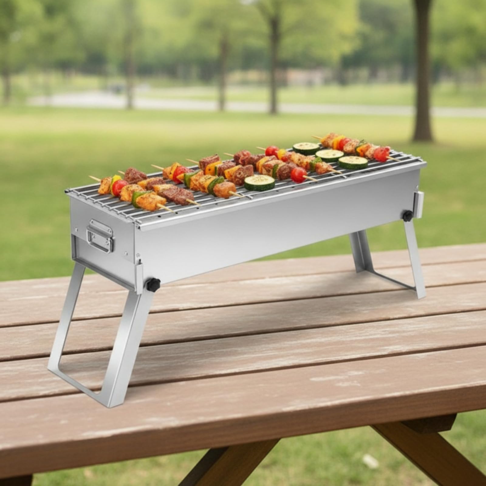Parrilla de Barbacoa Portátil Parrilla de Carbón Parrilla Plegable Parrilla de Acero Inoxidable con Asas Laterales y Patas Plegables para Transporte, size to 1