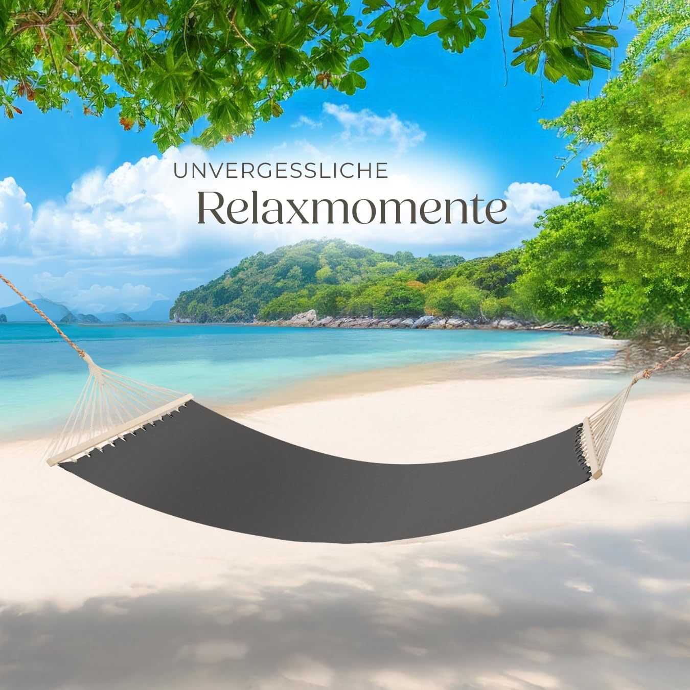 tectake® Doppel Hängematte Outdoor, XXL Stoff Schaukeltuch, Sonnenliege 2 Personen inkl. Kissen, Schaukel Outdoor mit Liege Fläche ca. 230x145cm, bis 240kg belastbar, Hängeschaukel - dunkelgrau