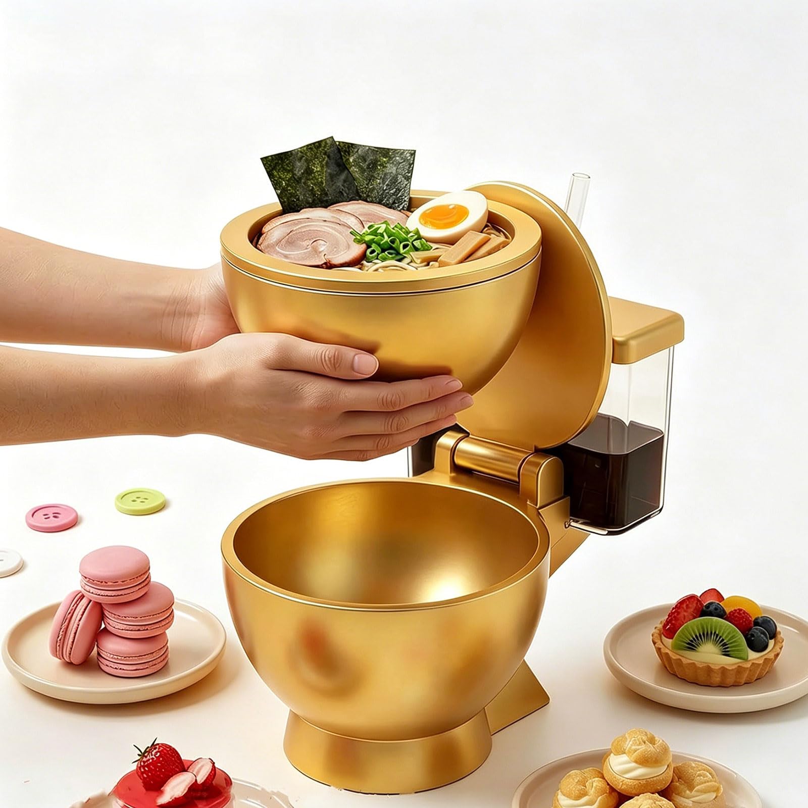 Gruppo ramen unico per tazza da toilette in metallo per pasti giocosi e ciotola per ramen novità facile da pulire