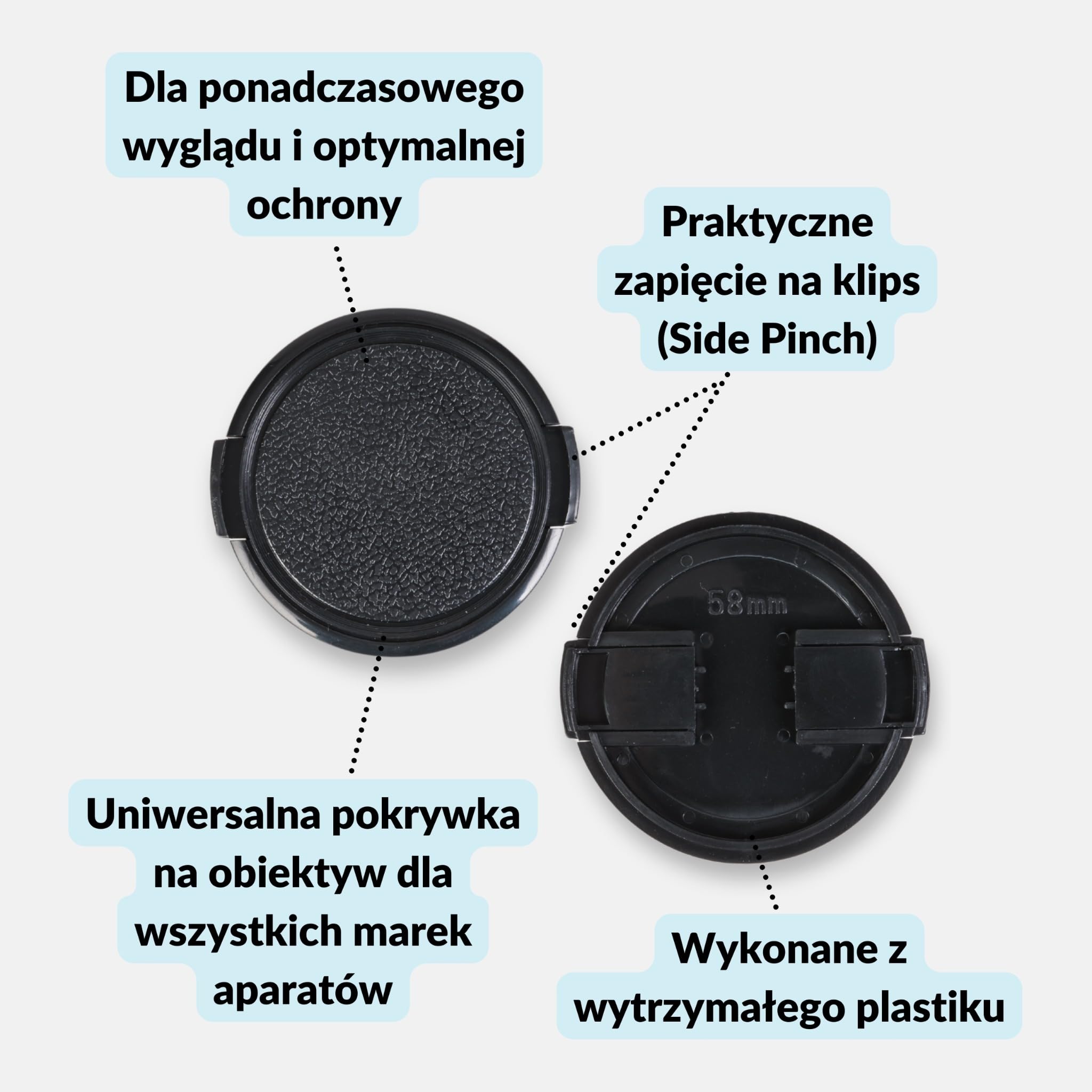 LENS-AID dekielek obiektywu retro 67 mm Lens Cap uniwersalny | Ochrona obiektywu przed kurzem, rysami i zachlapaniem w plenerze lub podr贸偶y, boczny zacisk