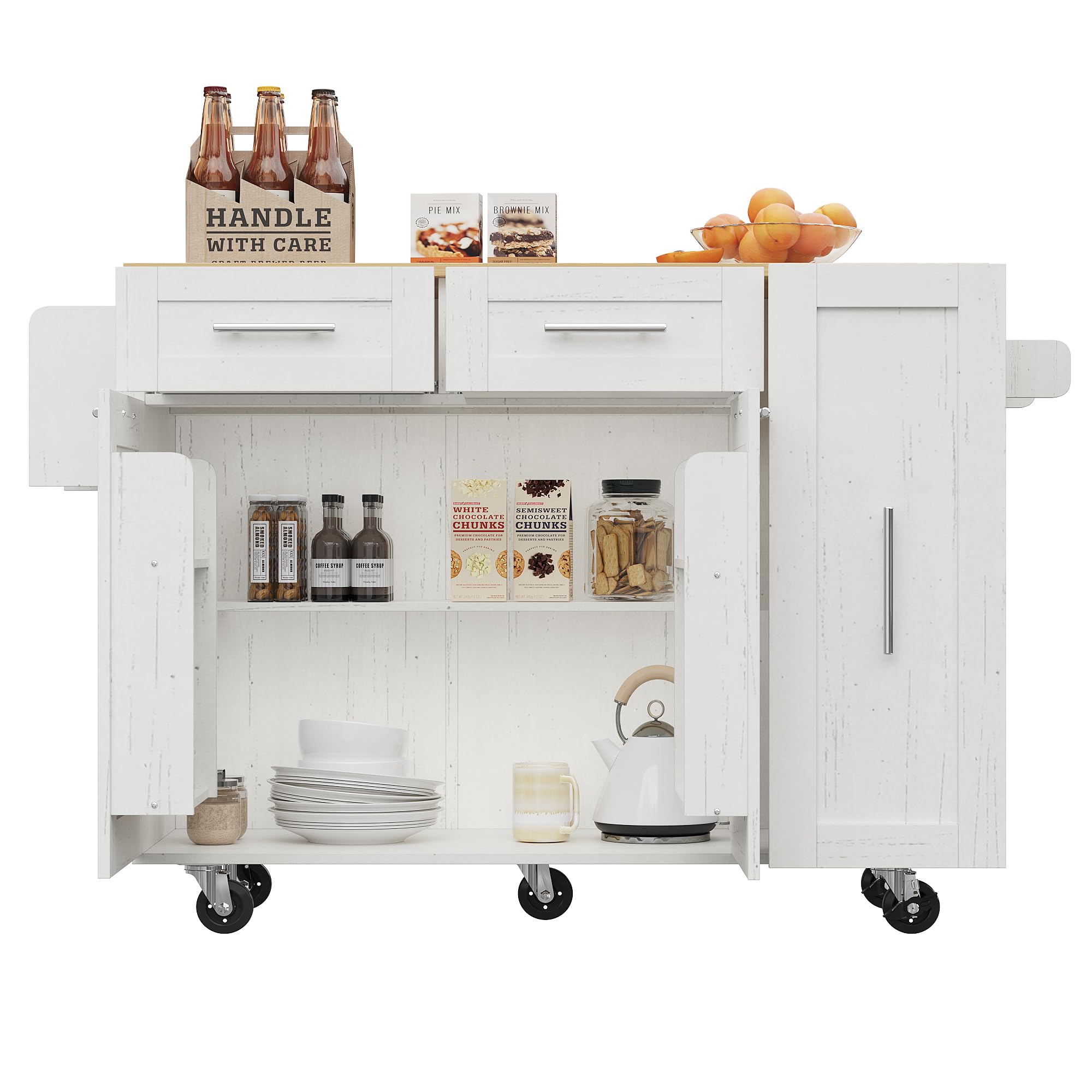 Kitchen Island on Wheels, Rolling Kitchen Storage Trolley with Foldable Tabletop - Image 8