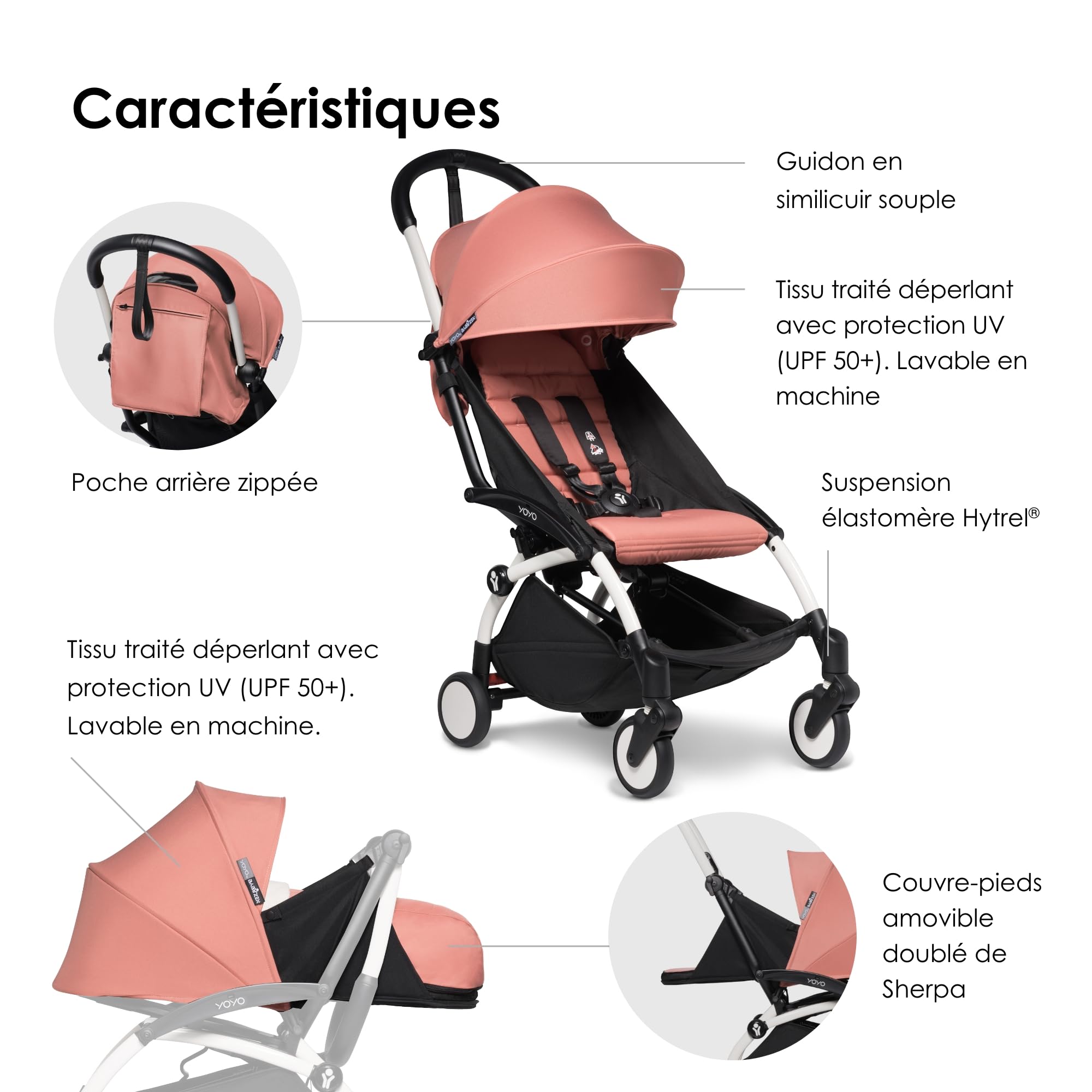 Poussette Complète BABYZEN YOYO2 - Comprend YOYO Pack nouveau-né 0+ (Ginger), Cadre (Blanc) & Pack couleur 6+ (Ginger) - Pour les Enfants jusqu'à 22 kg