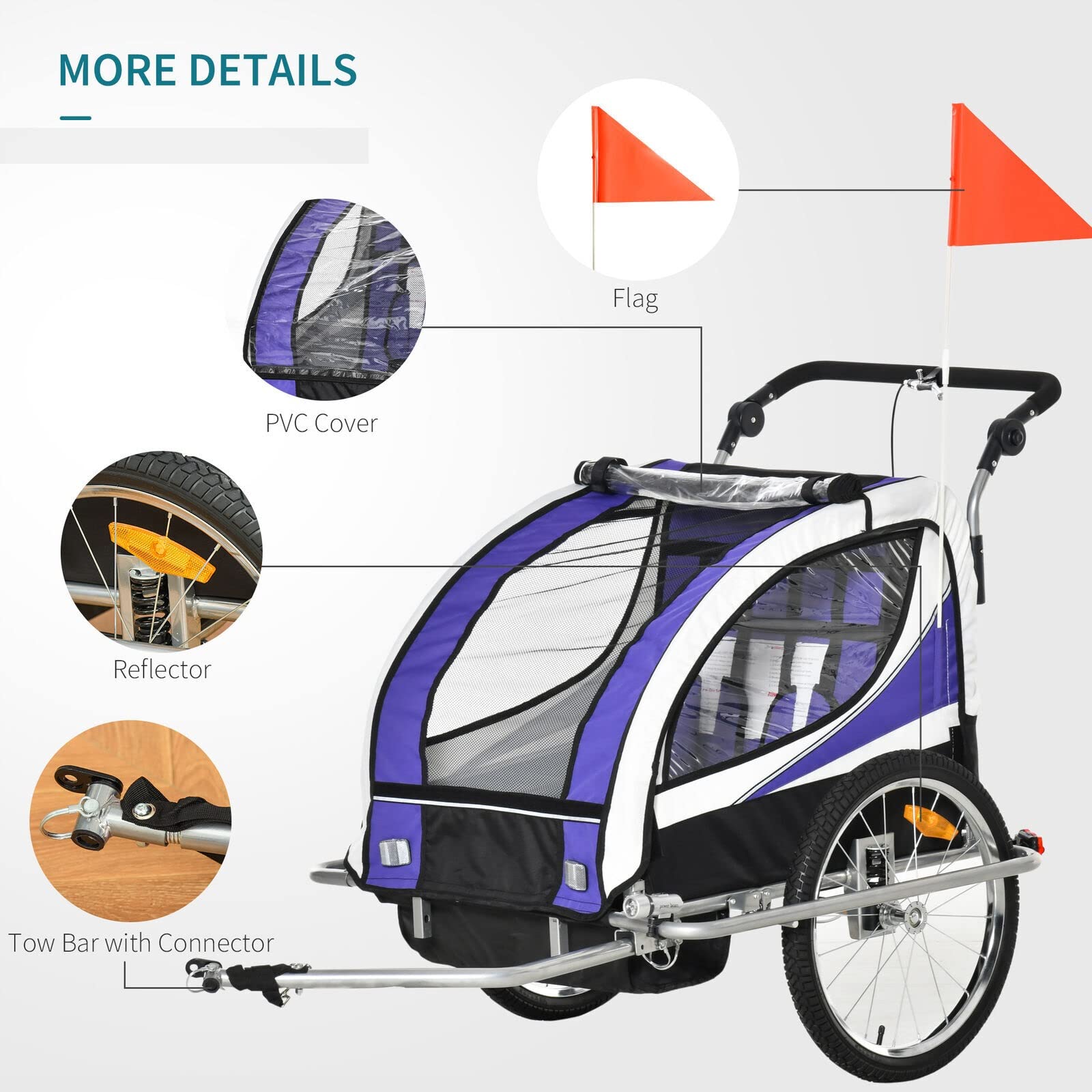 Przyczepka rowerowa dla dzieci Przyczepka rowerowa dla 2 dzieci Obrotowa o 360° z diodą LED