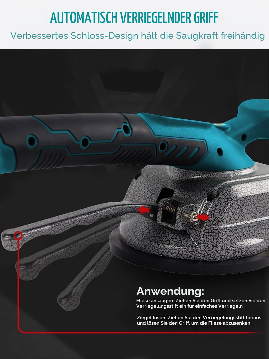 Akku Fliesenrüttler - Wiederaufladbare Fliesenleger Vibrationsgerät mit 16cm Saugnapf für Makita 21V, Professionelles Fliesenverlegemaschine Fliesenlegerwerkzeuge für 0,6-1.2m Fliesen(ohne Akkus)