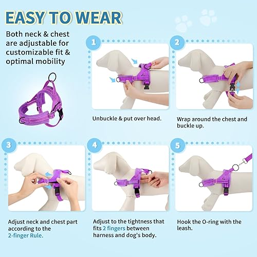 Miniatura 9 de Lukovee No Pull Dog Harness and Leash Set, Soft Padded Small Dog Harness, Neck & Chest Adjustable Reflective Vest Puppy Harness with 4ft Lightweight