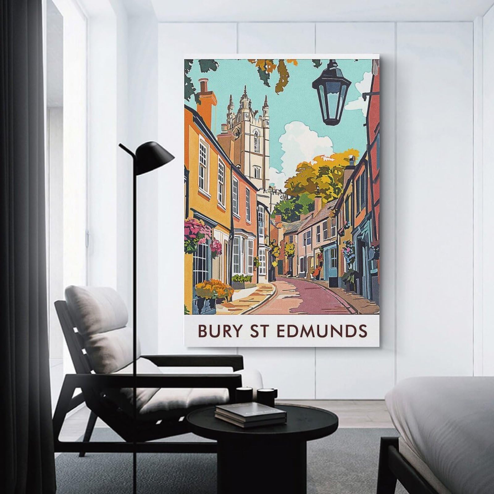 Junmoney Bury St Edmunds Town Decorative Wall Artwork 24x36inch(60x90cm), for Home Lounge, Bedroom Or Reading Nook, Easy Decor for Gallery Walls